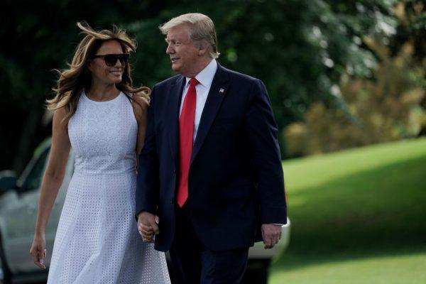 President Donald Trump walks with first lady Melania Trump prior to a departure from the White House June 18, 2019 in Washington, DC. President Trump and the first lady are traveling to Orlando, Florida for a rally to officially kick off the president’s 2020 re-election campaign. (Alex Wong/Getty Images)