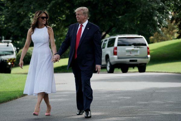 President Donald Trump walks with first lady Melania Trump prior to a departure from the White House June 18, 2019 in Washington, DC. President Trump and the first lady are traveling to Orlando, Florida for a rally to officially kick off the president’s 2020 re-election campaign. (Alex Wong/Getty Images)