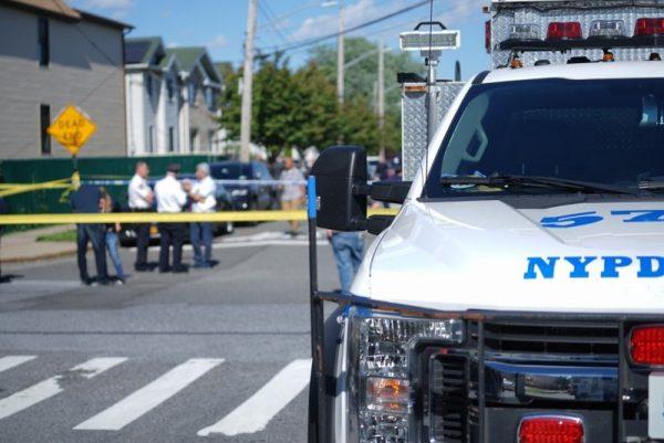 New York City Police on Wilcox Street following a report of a police officer shot in the Staten Island borough on June 14, 2019. (Joseph Ostapiuk/Staten Island Advance via AP)