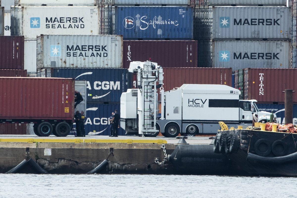 Authorities search a container along the Delaware River in Philadelphia, onJune 18, 2019. (Matt Rourke/AP Photo)