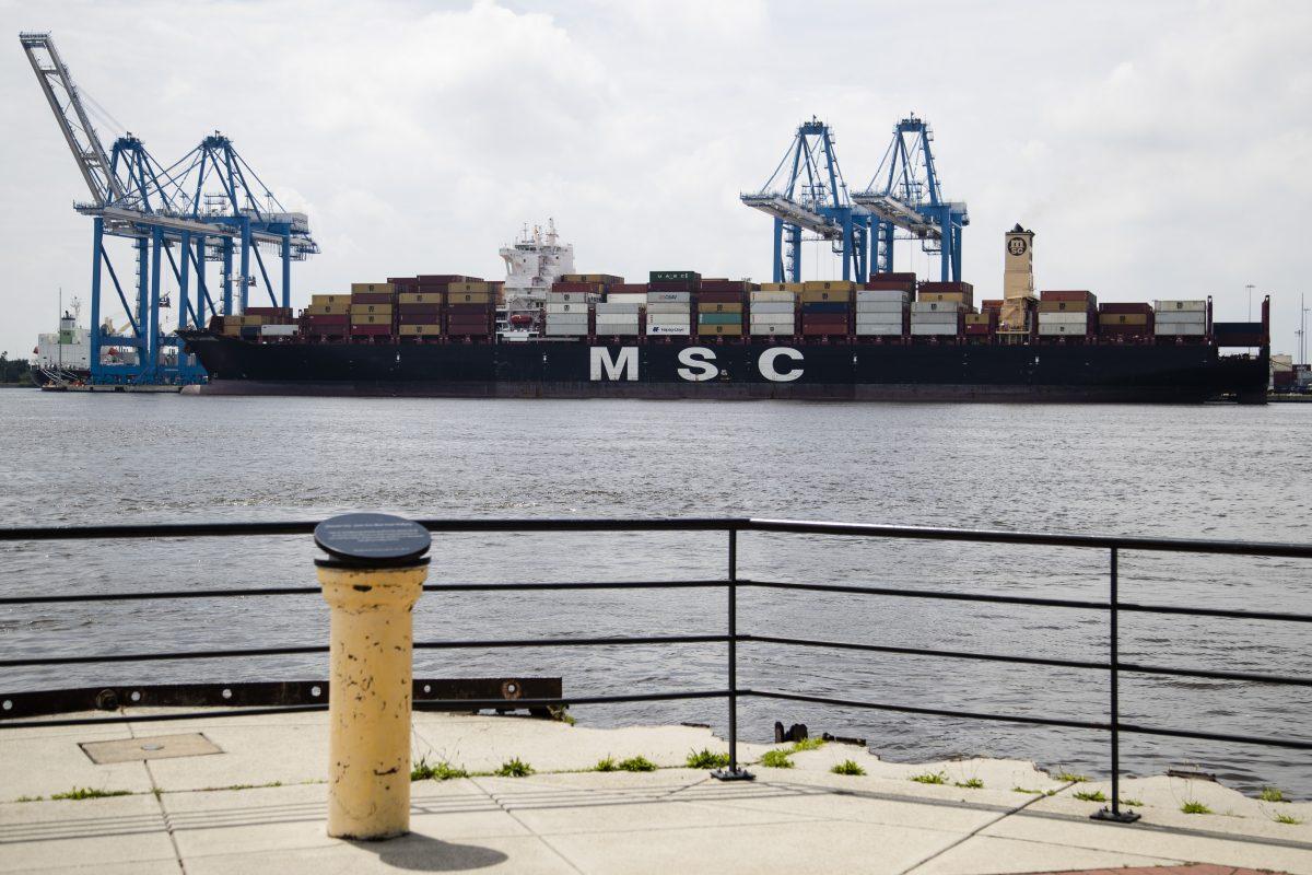 The MSC Gayane container ship on the Delaware River in Philadelphia, on June 18, 2019. (Matt Rourke/AP Photo)