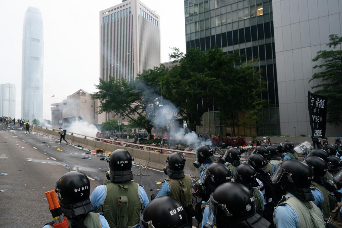 A police officer fire teargas during a protest in Hong Kong, China on June 12, 2019. (Anthony Kwan/Getty Images)
