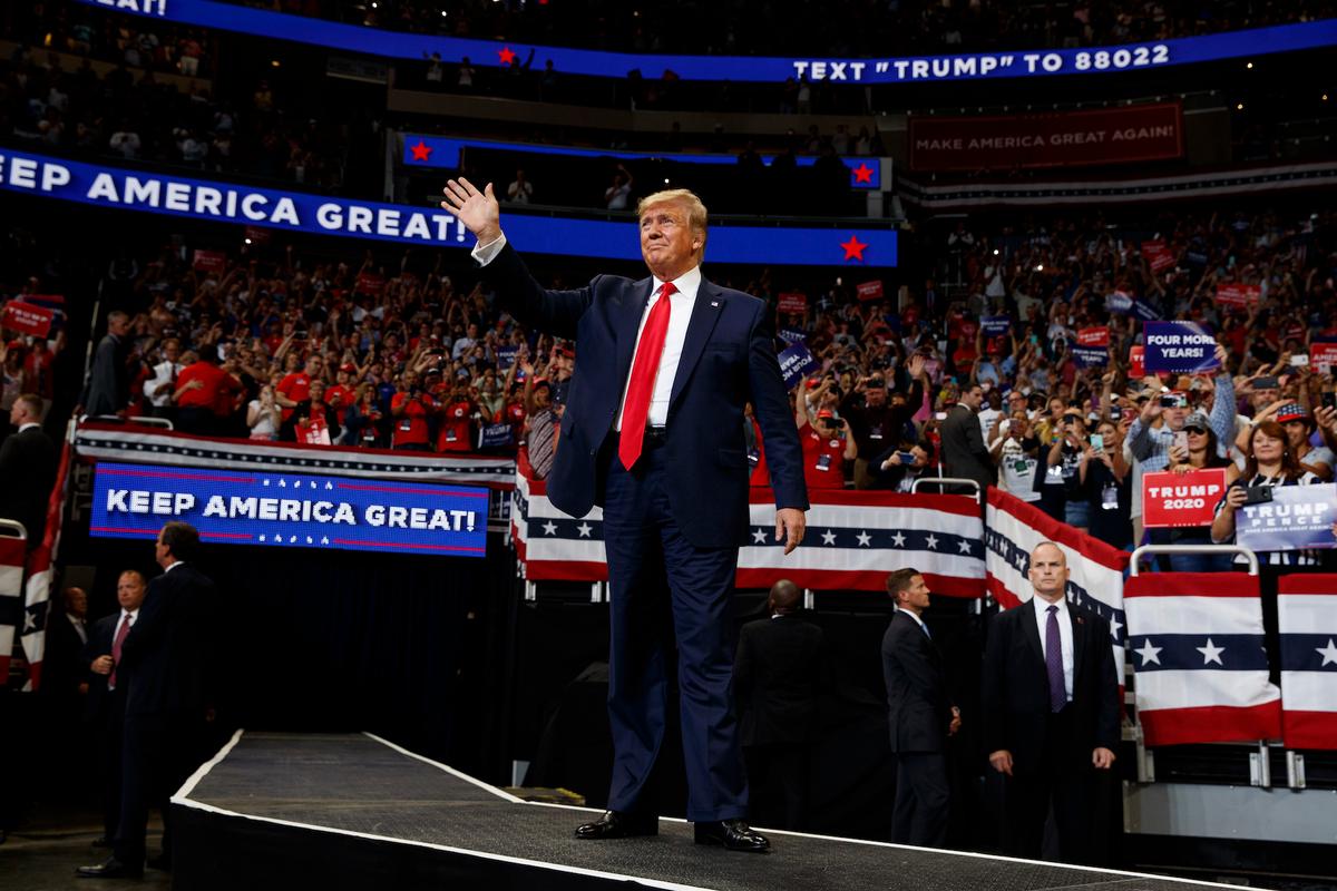 President Donald Trump arrives to speak at his re-election kickoff rally at the Amway Center in Orlando, on June 18, 2019. (AP Photo/Evan Vucci)