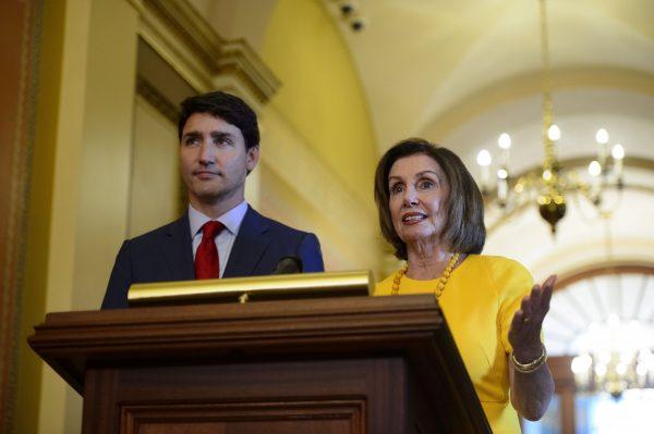 Prime Minister Justin Trudeau with Nancy Pelosi, Speaker of the United States House of Representatives, on Capitol Hill in Washington, D.C. on June 20, 2019. (The Canadian Press/Sean Kilpatrick)