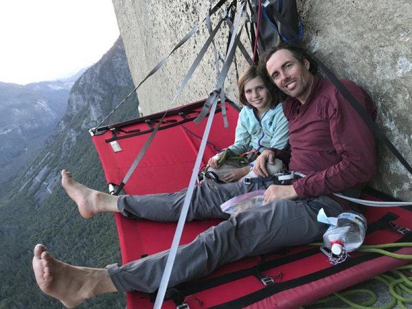 Michael Schneiter posing with his daughter, Selah Schneiter, during her climb up El Capitan in Yosemite National Park, Calif., on June 11, 2019. (Michael Schneiter via AP)