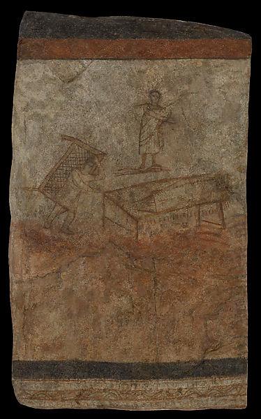 Baptistery wall painting: "Christ Healing the Paralytic," circa 232, Syria, Dura-Europos. Paint on plaster, 57 1/16 inches high by 34 5/8 inches wide. New Haven, Yale University Art Gallery. (The Metropolitan Museum of Art)