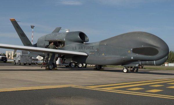 Members of the 7th Reconnaissance Squadron prepare to launch an RQ-4 Global Hawk at Naval Air Station Sigonella, Italy, in a file photo. (Staff Sgt. Ramon A. Adelan/U.S. Air Force via AP)