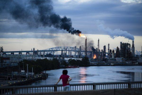 Flames and smoke emerge from the Philadelphia Energy Solutions Refining Complex in Philadelphia on June 21, 2019. (Matt Rourke/AP)