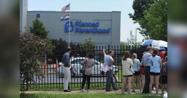 A group of demonstrators gather during a pro-life rally outside the Planned Parenthood Reproductive Health Center in St Louis, Missouri, on June 4, 2019. (Michael B. Thomas/Getty Images)