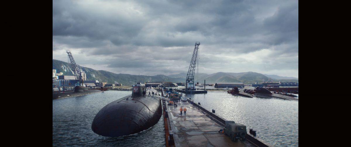 The docked submarine Kursk, in “The Command.” (Belga Productions)