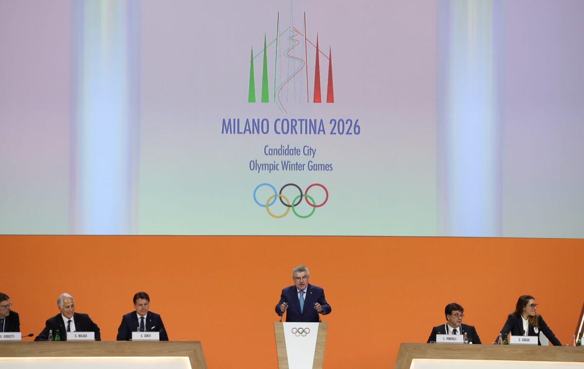 IOC President Thomas Bach addresses Milan Cortina D'Ampezzo 2026 bid members during the 134th session during which the host city for the 2026 Winter Olympic Games will be decided in Lausanne, Switzerland, on June 24, 2019. (Denis Balibouse/Reuters)