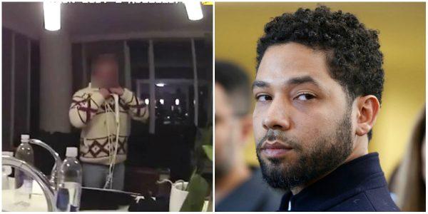 (L) Actor Jussie Smollett being interviewed by Chicago Police on Jan. 29, 2019 (AP) and Smollett after his court appearance in Chicago on March 26, 2019. (Nuccio DiNuzzo/Getty Images)