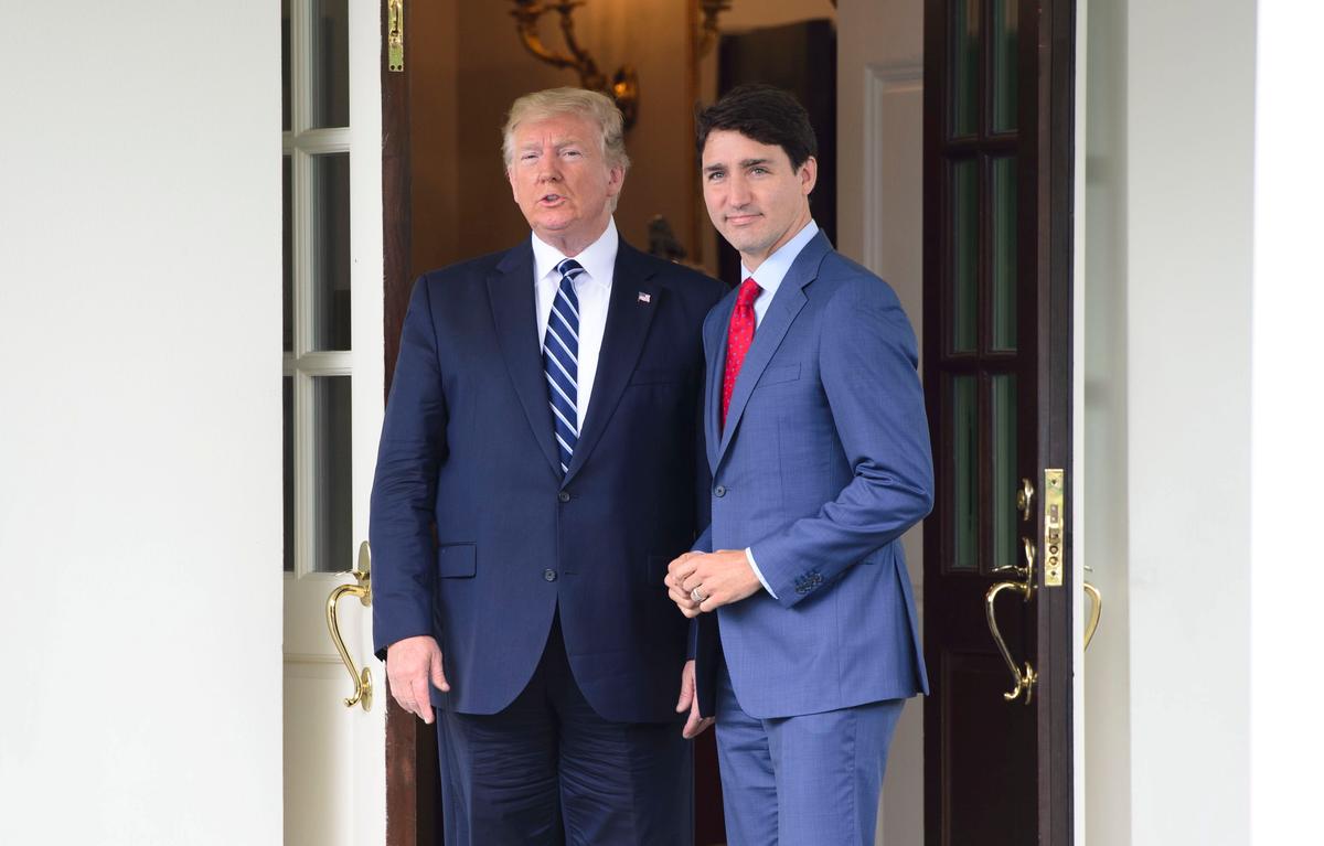 Canadian Prime Minister Justin Trudeau is greeted by U.S. President Donald Trump as he arrives at the White House in Washington on June 20, 2019. (The Canadian Press/Sean Kilpatrick)