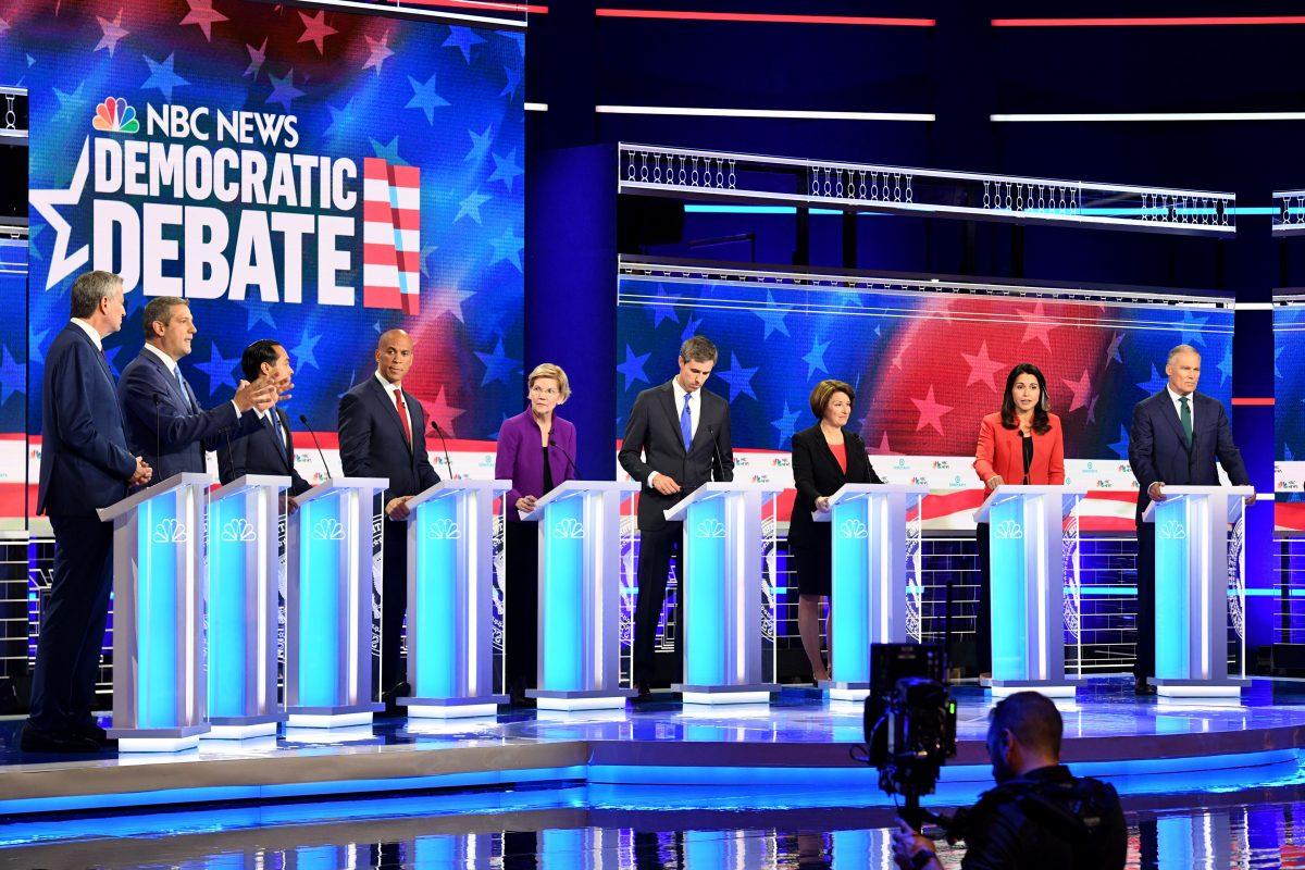 Democratic presidential hopefuls participate in the first Democratic primary debate of the 2020 presidential campaign season hosted by NBC News at the Adrienne Arsht Center for the Performing Arts in Miami, Florida, on June 26, 2019. (Jim Watson/AFP/Getty Images)
