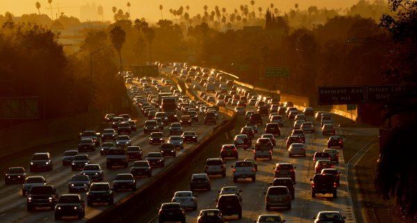 Heavy traffic clogs the 101 Freeway as people leave work for the Labor Day holiday in Los Angeles on Aug. 29, 2014. (Mark Ralston/AFP/Getty Images)