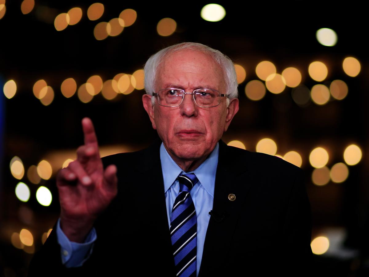 Democratic presidential candidate Sen. Bernie Sanders (I-VT) speaks to the media after the second night of the first Democratic presidential debate in Miami, Florida on June 27, 2019. (Cliff Hawkins/Getty Images)
