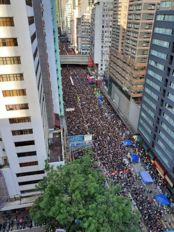 The skyview of Hennessy Road in Hong Kong on July 1, 2019. (Sun Qingtian/The Epoch Times)