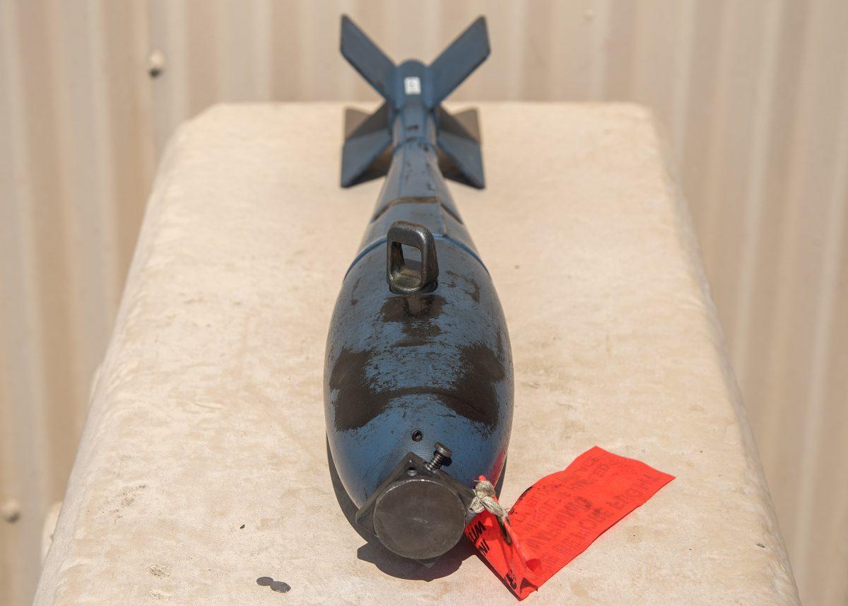 Although the training munition is inert, it is equipped with a small pyrotechnic charge and should not be handled. (U.S. Air Force photo by Airman 1st Class Eugene Oliver)