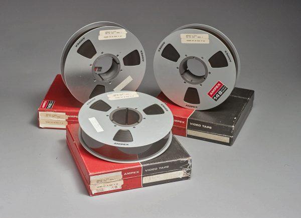 Three videotapes bought by a NASA intern in 1976, which according to Sotheby's is said to be the only surviving original Apollo 11 recording of man's first steps on the moon, are shown in this handout photo taken June 14, 2019, and obtained by Reuters on June 27, 2019. (Sotheby's/Handout via Reuters)