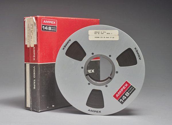 One of three videotapes bought by a NASA intern in 1976, which according to Sotheby's is said to be the only surviving original Apollo 11 recording of man's first steps on the moon, is shown in this handout photo taken on June 14, 2019, and obtained by Reuters on June 27, 2019. (Sotheby's/Handout via Reuters)