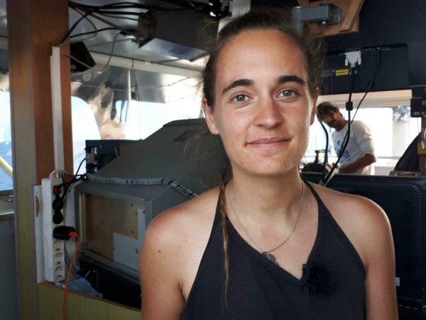 Sea-Watch 3 captain Carola Rackete is seen on board the vessel at sea in the Mediterranean, just off the coasts of the southern Italian island of Lampedusa on June 27, 2019. (ANSA/Matteo Guidelli via AP)