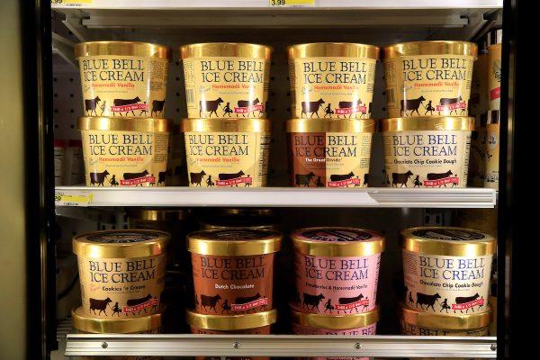 Blue Bell Ice Cream on shelves of a grocery store in a file photograph. (Jamie Squire/Getty Images)
