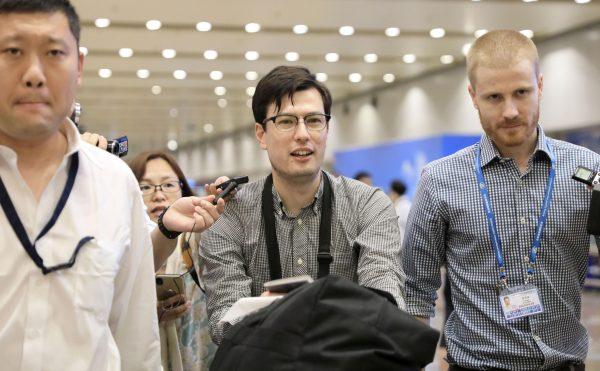 An Australian student Alek Sigley, 29, who was detained in North Korea, arrives at Beijing international airport in Beijing on July 4, 2019. (Kyodo/via REUTERS)