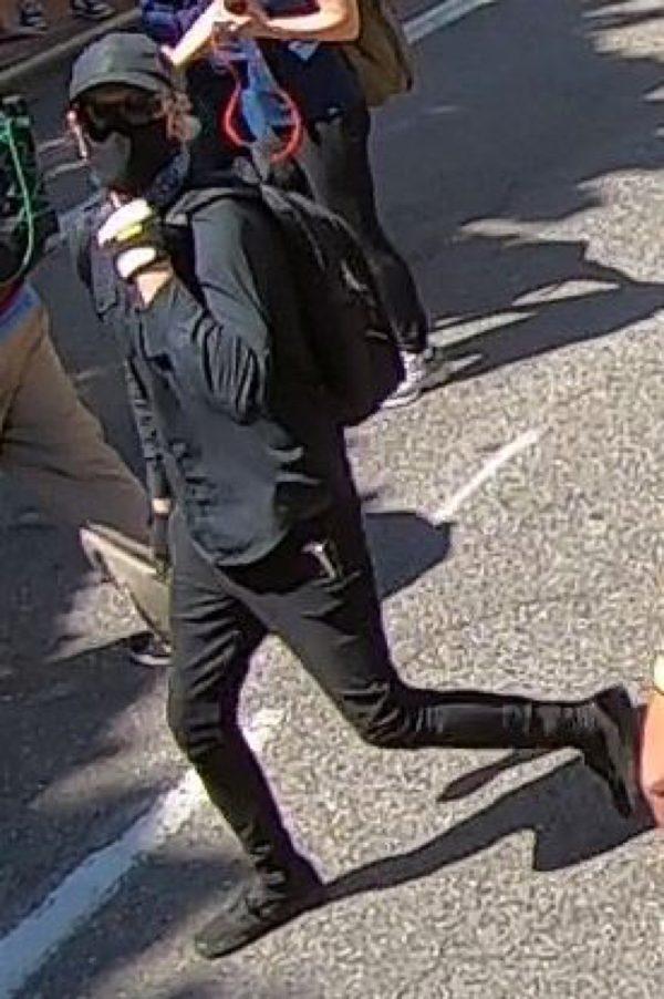 One of the Antifa suspects seen in an image circulated by the Portland Police Bureau. (Portland Police Bureau)