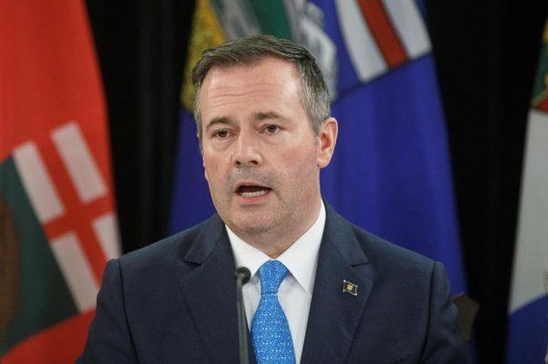 Premier of Alberta Jason Kenney speaks to media during the Western Premiers' conference, in Edmonton on June 27, 2019. (Jason Franson/The Canadian Press)