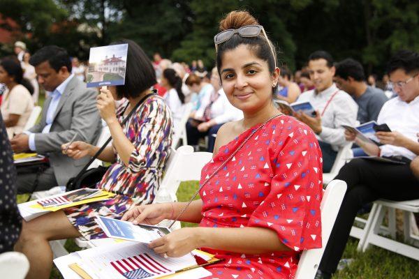 Pritika Chandiramani, a new U.S. citizen originally from India, at Independence Day celebrations and Naturalization Ceremony at Mount Vernon, Va., on July 4, 2019. (Samira Bouaou/The Epoch Times)