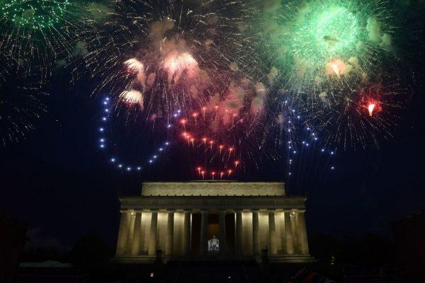 Fireworks explode over the Lincoln Memorial during the Fourth of July celebrations in Washington, DC, on July 4, 2019. (Brendan Smialowski/AFP/Getty Images)