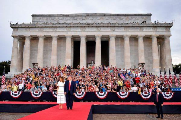 President Donald Trump and First Lady Melania Trump arrive at the "Salute to America" Fourth of July event at the Lincoln Memorial in Washington on July 4, 2019. (Mandel Ngan/AFP/Getty Images)