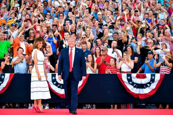 President Donald Trump and First Lady Melania Trump at the "Salute to America" Fourth of July event at the Lincoln Memorial in Washington on July 4, 2019. (Mandel Ngan/AFP/Getty Images)