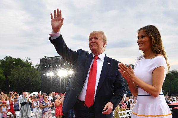 President Donald Trump and First Lady Melania Trump at the "Salute to America" Fourth of July event at the Lincoln Memorial in Washington on July 4, 2019. (Mandel Ngan/AFP/Getty Images)