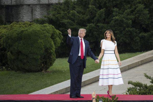 President Donald Trump and First Lady Melania Trump arrive to the "Salute to America" ceremony in front of the Lincoln Memorial, in Washington on July 4, 2019. (Sarah Silbiger/Getty Images)
