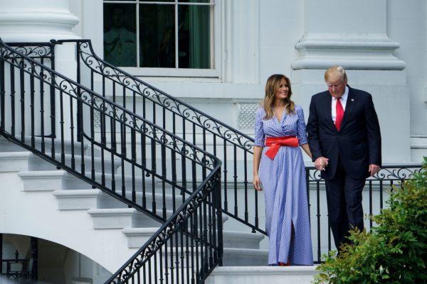 President Donald Trump and First Lady Melania Trump arrive for an Independence Day picnic for military families on the South Lawn of the White House in Washington on July 4, 2018. (Brendan Smialowski/AFP/Getty Images)
