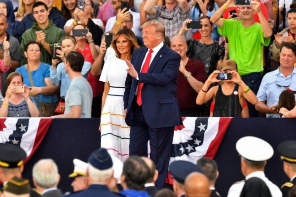 U.S. President Donald Trump and the First Lady arrive at the "Salute to America" Fourth of July event at the Lincoln Memorial in Washington, D.C., on July 4, 2019. (NICHOLAS KAMM/AFP/Getty Images)