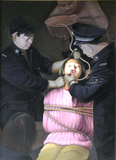 Depiction of force-feeding of a Falun Gong practitioner. (Minghui.org)