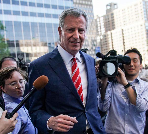 New York City Mayor and then-Democratic presidential candidate Bill de Blasio leaves a rally in New York City on May 21, 2019. (Jeenah Moon/Reuters)