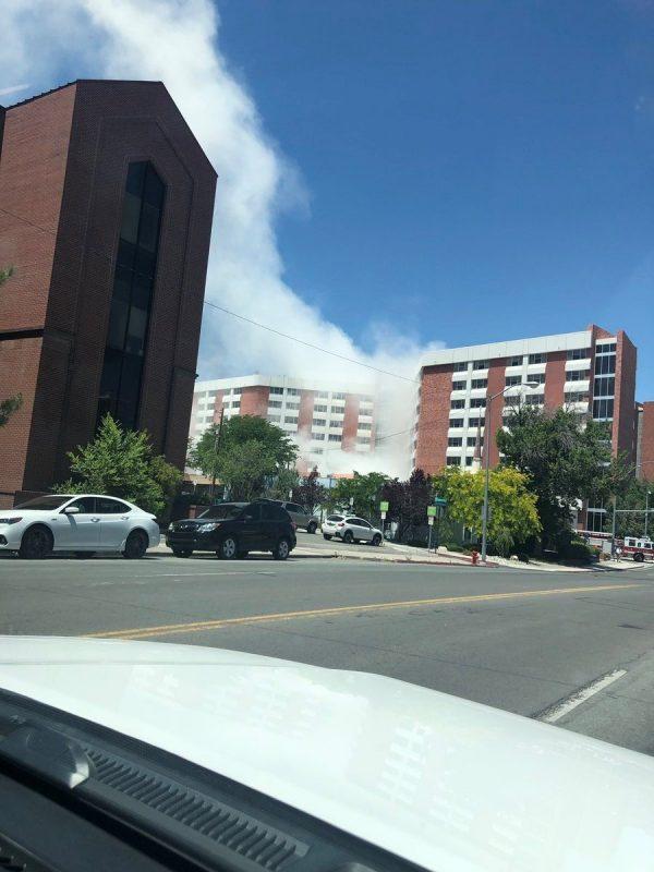 Explosion damages dorms at University of Nevada, Reno campus. (Claudia Tippett/WeatherExtreme Ltd via CNN)
