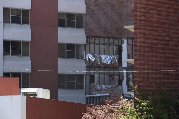 Damage is seen from an explosion at Argenta Hall on the University of Nevada, Reno, campus on July 5, 2019. (Jason Bean/The Reno Gazette-Journal via AP)