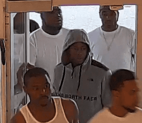 Some of the suspects of a July 1, 2019, "flash mob" theft in Pleasant Prairie, Wisconsin, entering the mall. (Pleasant Prairie Police Department)