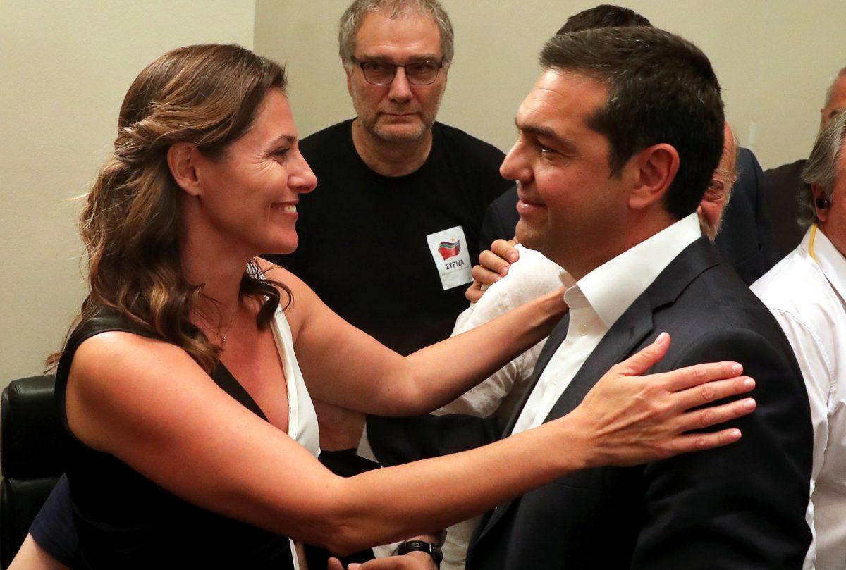 Greek Prime Minister and leader of leftist Syriza party Alexis Tsipras greets a supporter after delivering a speech at Zappeion Hall, after the general election in Athens, Greece, on July 7, 2019. (Alkis Konstantinidis/Reuters)