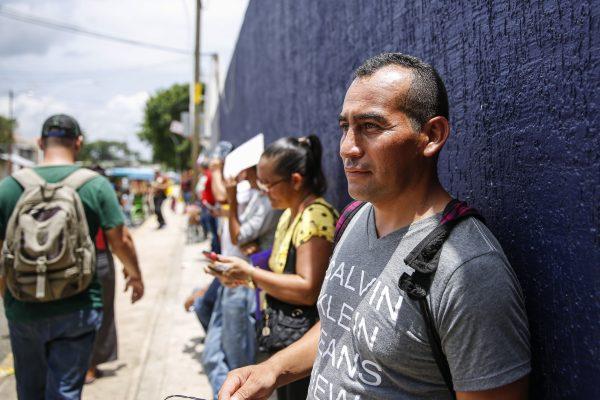 Honduran Juan Mendez, who was deported from the United States two months ago, is waiting outside a visa processing center in Tapachula, Mexico, on June 24, 2019. (Charlotte Cuthbertson/The Epoch Times)