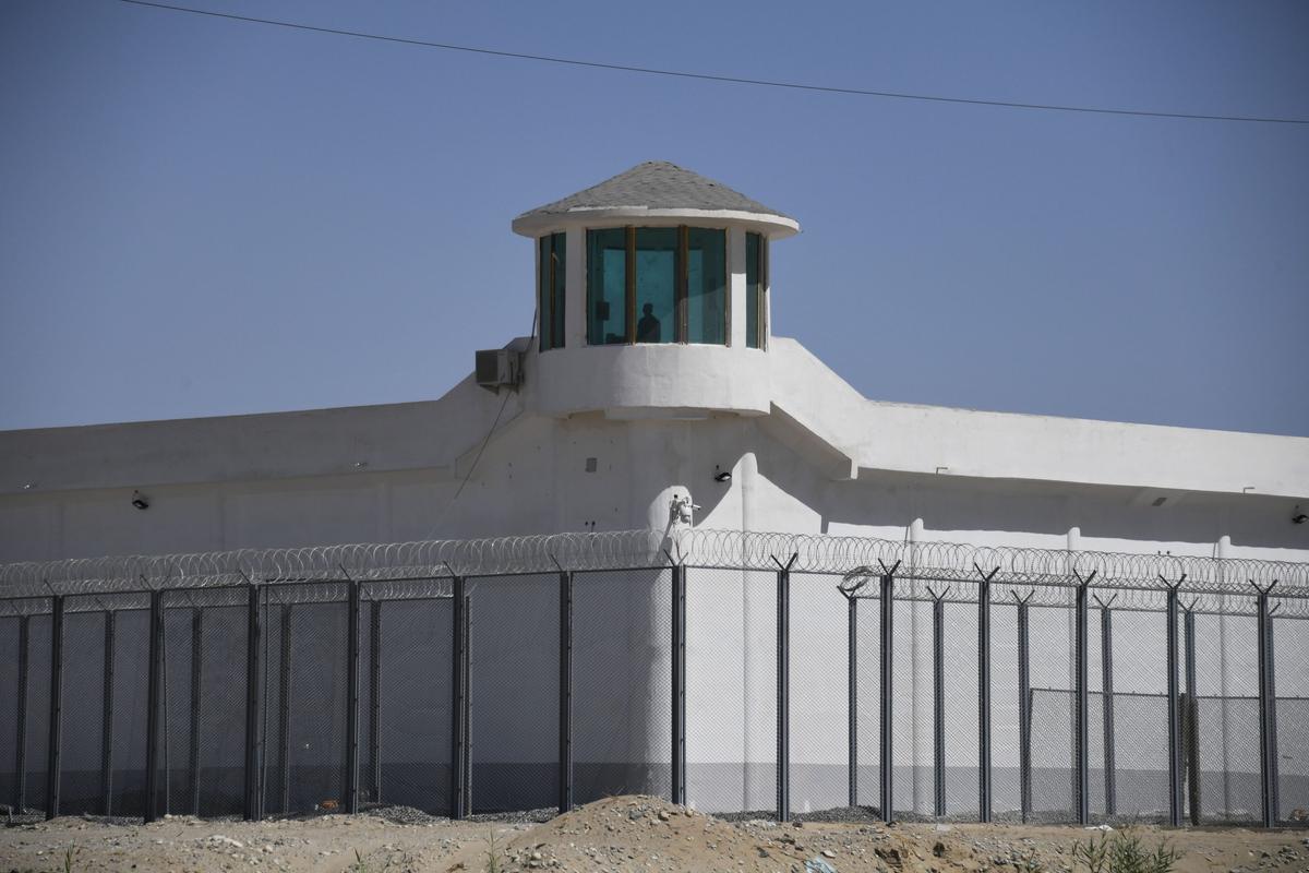A watchtower on a high-security facility near what is believed to be a re-education camp where mostly Muslim ethnic minorities are detained, on the outskirts of Hotan, in China's northwestern Xinjiang region, on May 31, 2019. (Greg Baker/AFP/Getty Images)