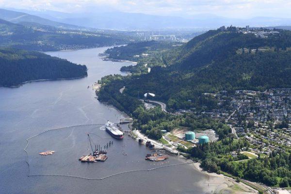 A aerial view of Kinder Morgan's Trans Mountain marine terminal, in Burnaby, B.C., is shown on May 29, 2018. (Jonathan Hayward/The Canadian Press)