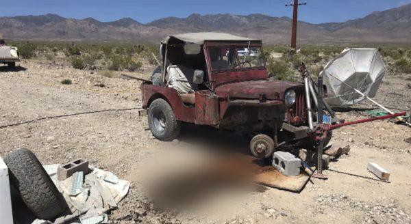 The location in Pahrump, Nevada, where a man's body was found pinned under a jeep, believed to have fallen off jacks during the earthquakes of July 4 or July 5. (Nye County Sheriff)