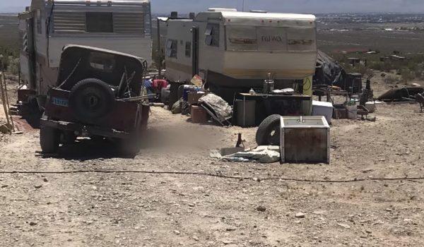 The location in Pahrump, Nevada, where a man's body was found pinned under a jeep, believed to have fallen off jacks during the earthquakes of July 4 or July 5. (Nye County Sheriff)