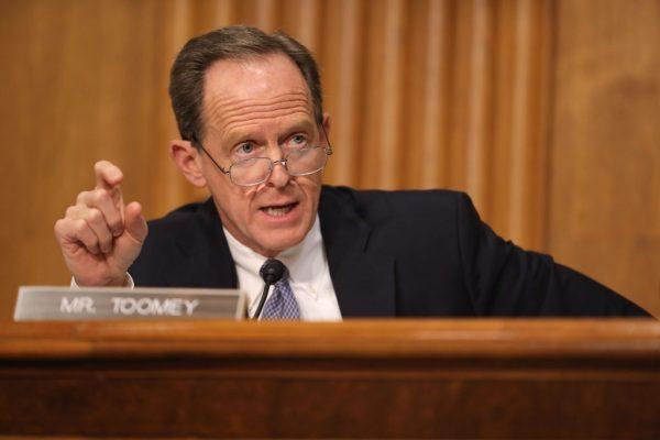 Sen. Pat Toomey (R-Pa.) during a hearing in the Dirksen Senate Office Building on Capitol Hill in Washington, on April 10, 2019. (Chip Somodevilla/Getty Images)