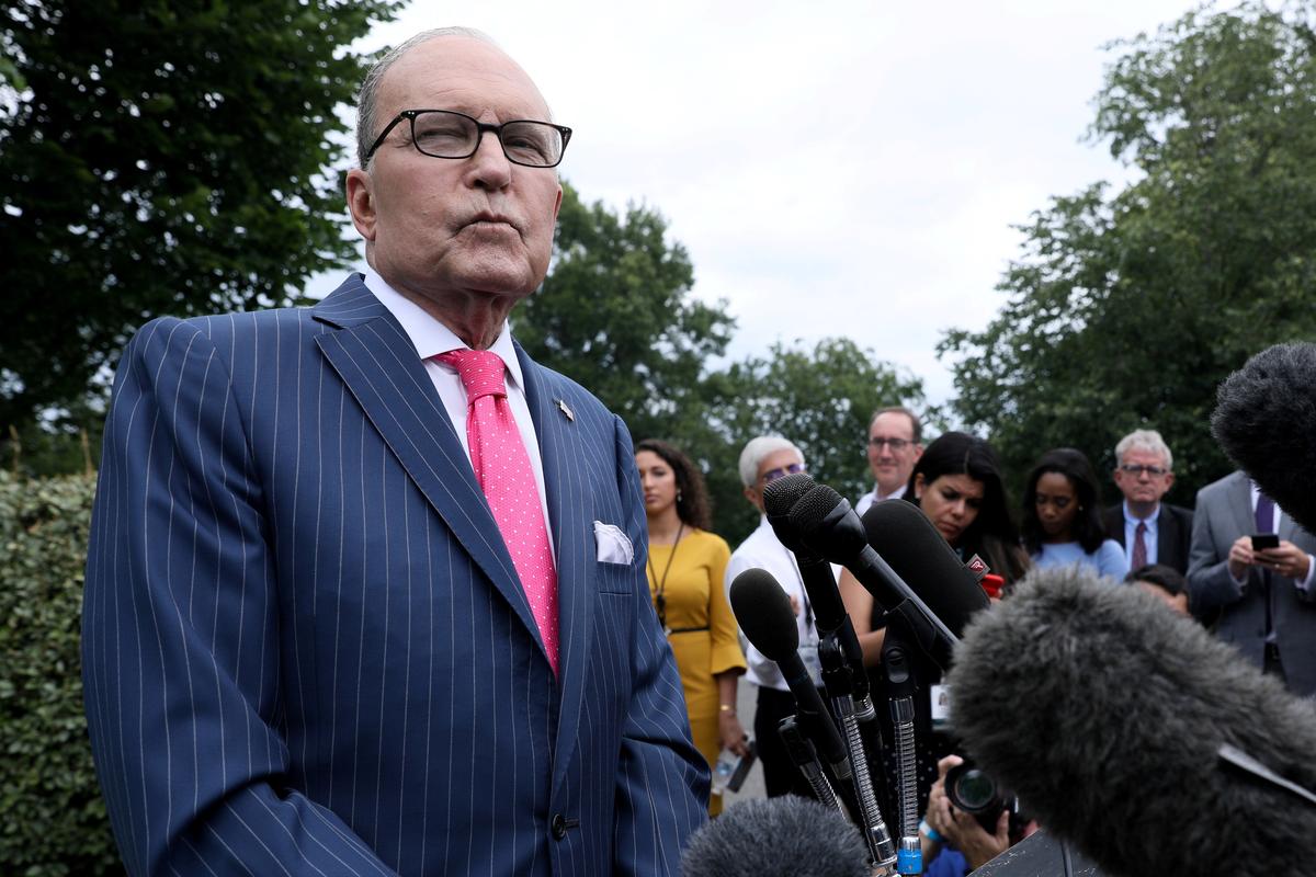 White House chief economic adviser Larry Kudlow speaks with reporters on the driveway outside the West Wing in Washington, D.C. on June 18, 2019. (Jonathan Ernst/Reuters)
